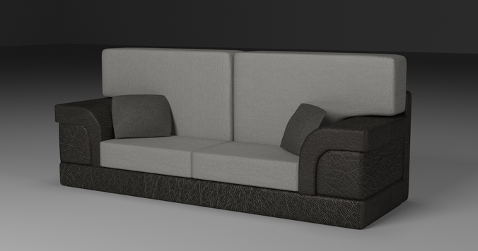 Leather Sofa with Fabric Pillows Low-poly 3D model