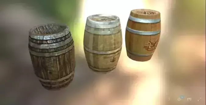Set of 3 low poly barrels