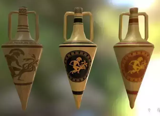 3 Low poly Ancient amphoras 