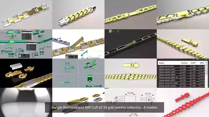 Bangle Bracelets and Stiff Cuff stl 3d gold jewelry collection