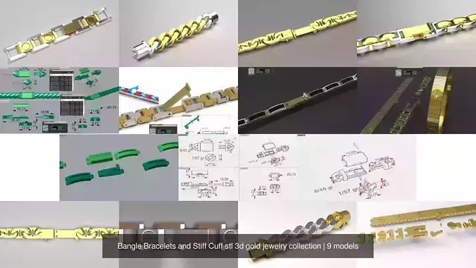 Bangle Bracelets and Stiff Cuff stl 3d gold jewelry collection