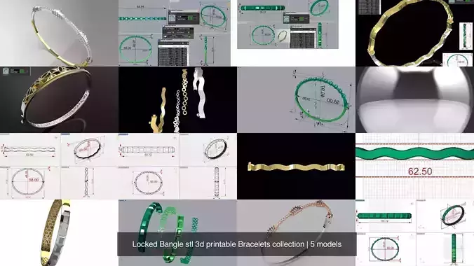 Locked Bangle stl 3d printable Bracelets collection