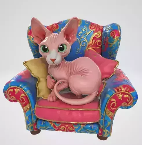 Hairless Cat on Sofa 3D Model