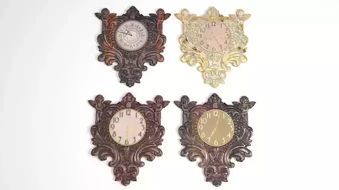 4 Carved clocks PBR lowpoly