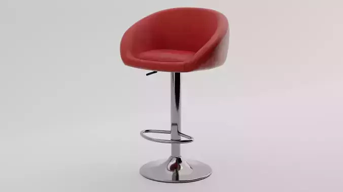 Modern Red Leather Bar Stool Chrome Base  PBR 3D Model