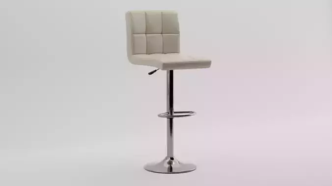 Modern Light Beige Leather Bar Stool Chrome Base PBR 3D Model