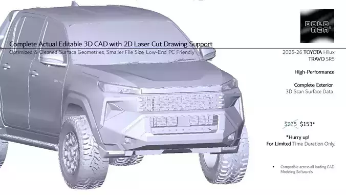 2025 2026 TOYOTA Hilux TRAVO Overland 3D Scan Surface Data