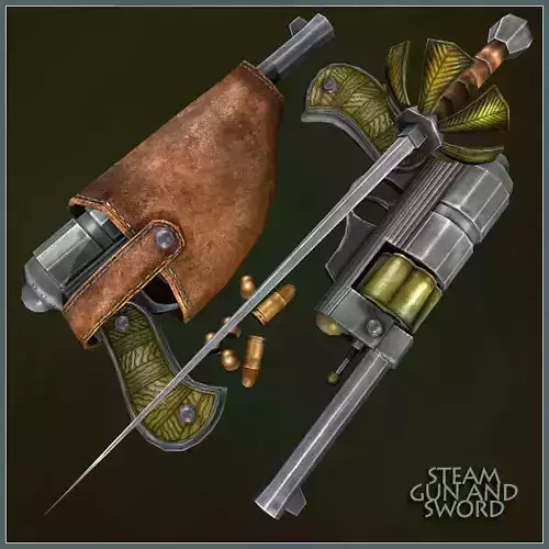 Animated Steam Gun and Sword Low-poly 3D model