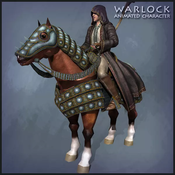 Warlock with Horse Low-poly 3D model_0