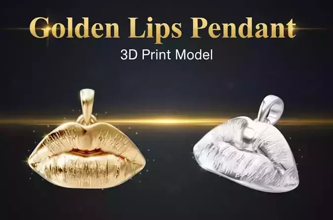 Golden Lips Pendant   3D Print Model   STL OBJ