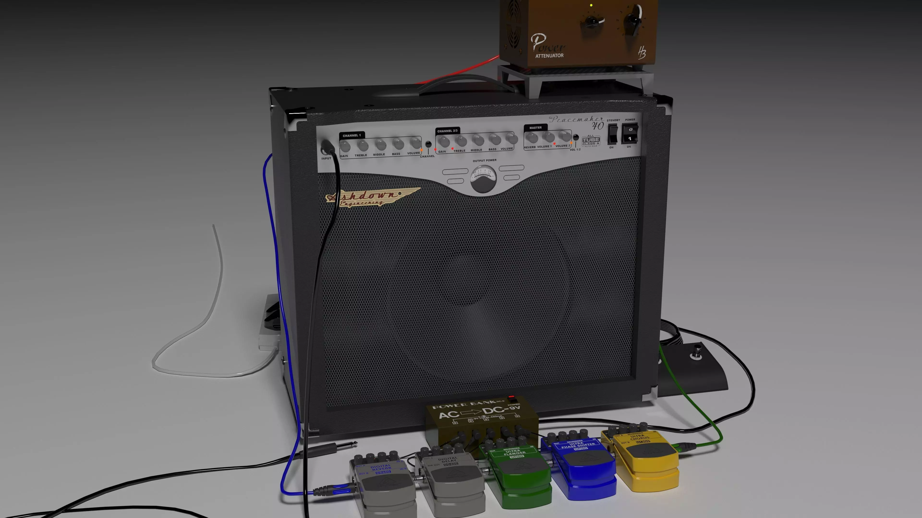 Ashdown Combo Guitar Amplifire and Effect Pedals 3D model