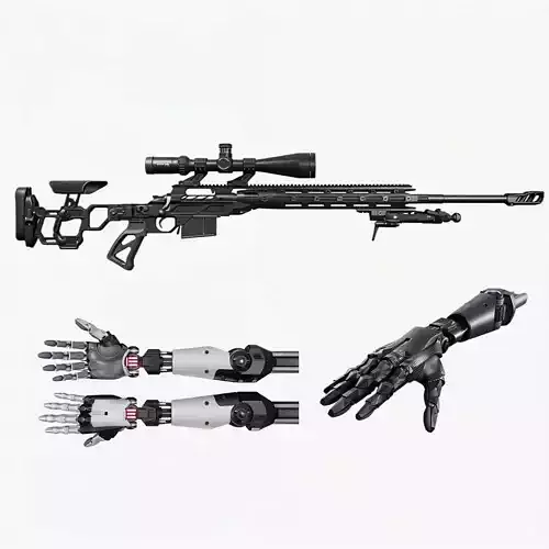 Cybernetic Sniper Rifle with Modular Prosthetic Arm