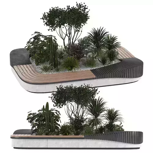 Organic Island Bench with Mixed Tropical Plants and Cactus