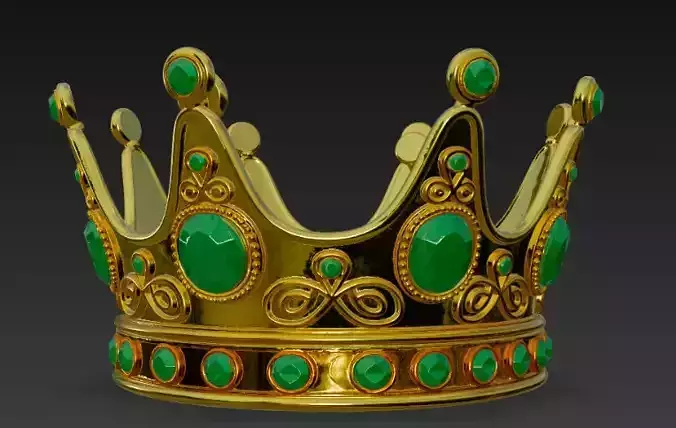 Luxury Golden Crown with Emerald Gems PBR 3D Model