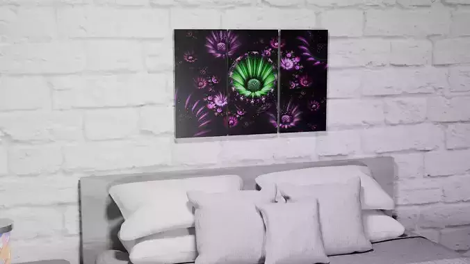 Fractal Flower Double Sided Three Panel Wall Art