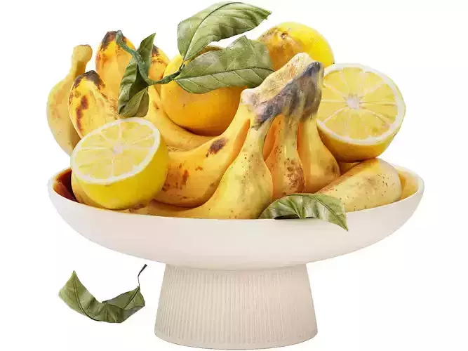 bowl of bananas and yellow lemons