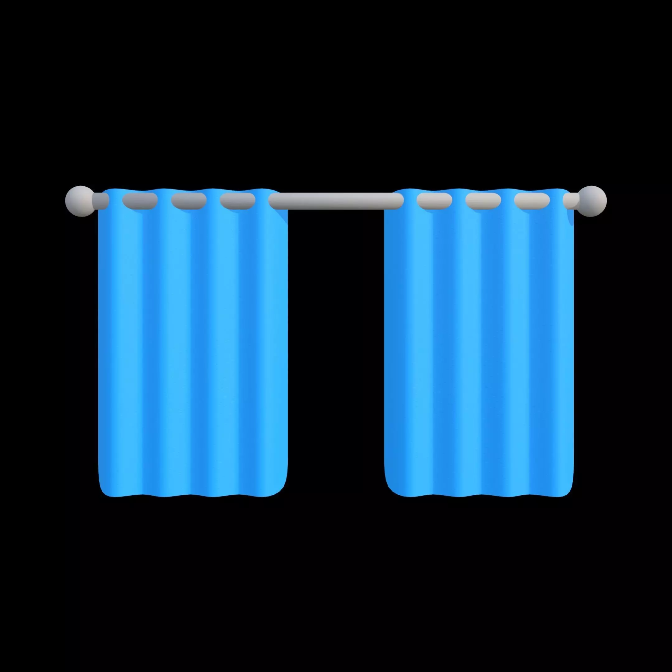 Stylized Blue Window Curtains Cartoon Home Decor 3D model