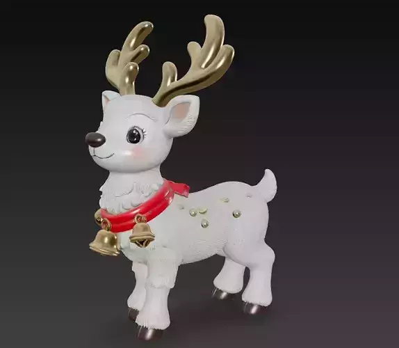 Stylized Reindeer with Golden Antlers - Christmas 3D Model