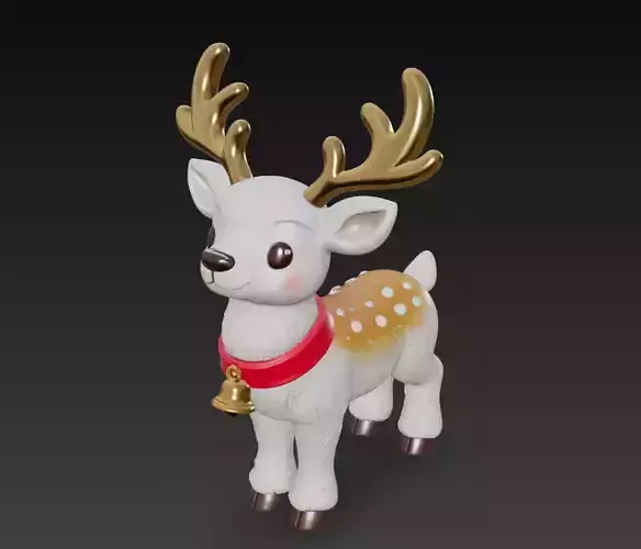 Baby Christmas Reindeer - Cute Stylized Holiday 3D Model