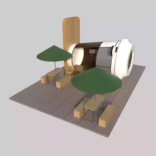 Coffee Stall with Seating Area and Umbrellas