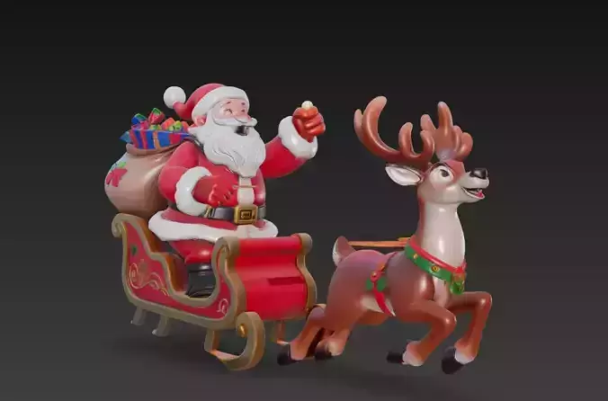 Santa Sleigh Ride - Reindeer Christmas Scene  Model