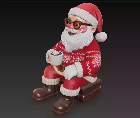 Cozy Coffee Santa - Relaxed Christmas Sculpture 3D Model