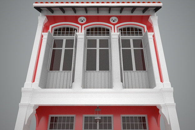Shophouse Singapore Malaysia style 3D model_1