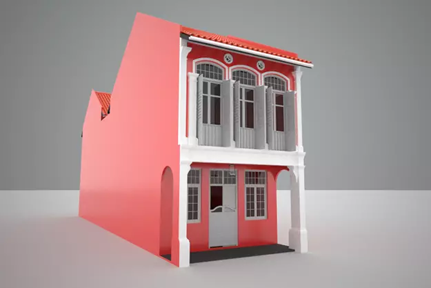 Shophouse Singapore Malaysia style 3D model_0