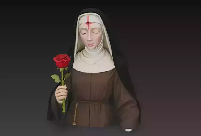Saint Nun with Rose - Sacred Religious Sculpture 3D Model