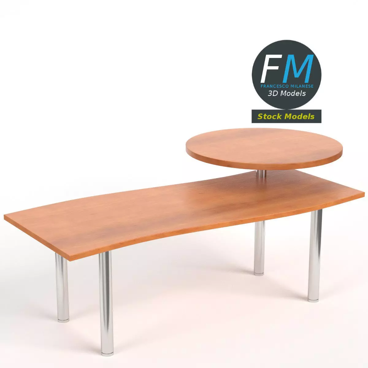 Desk with circular shelf 3D model_0