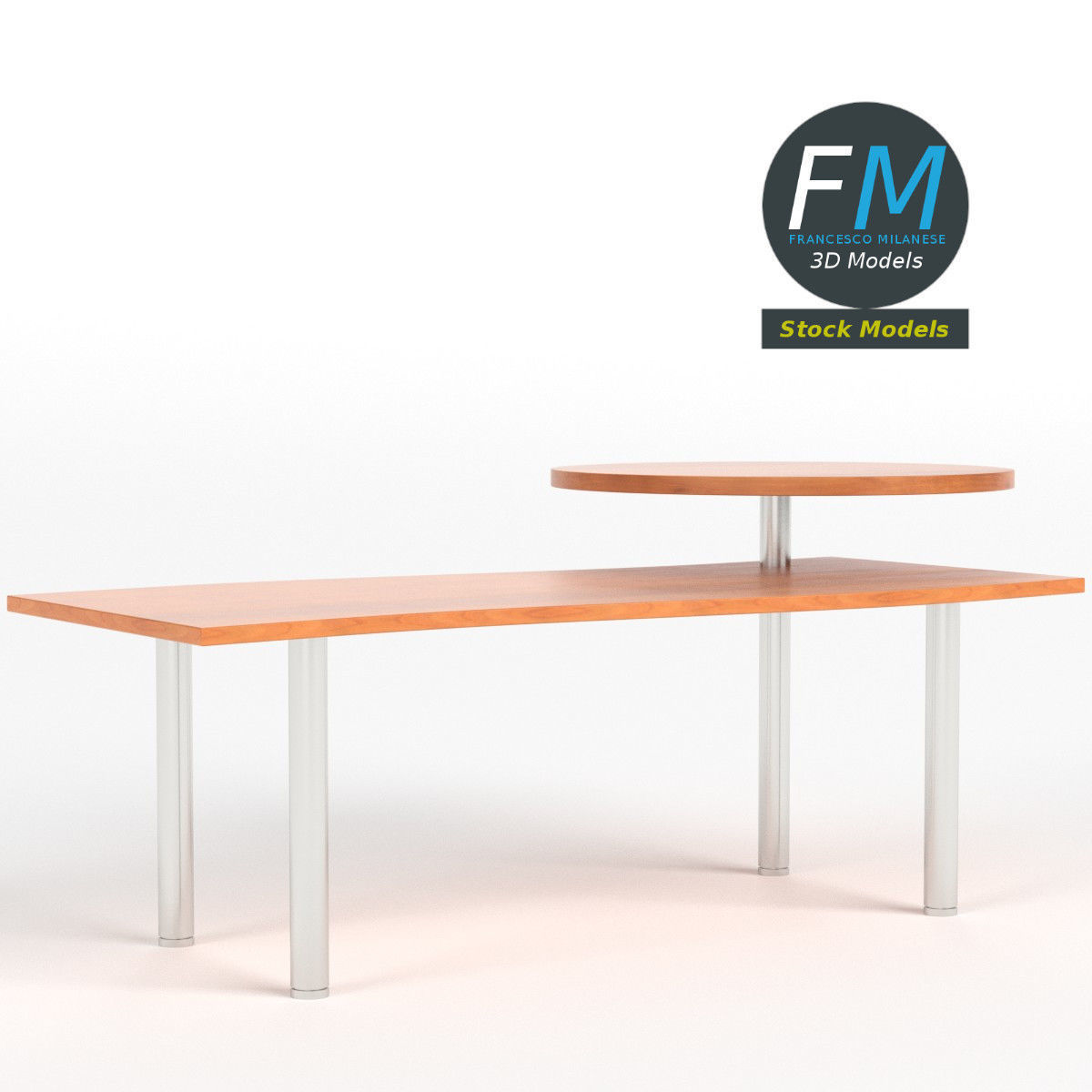 Desk with circular shelf 3D model_3