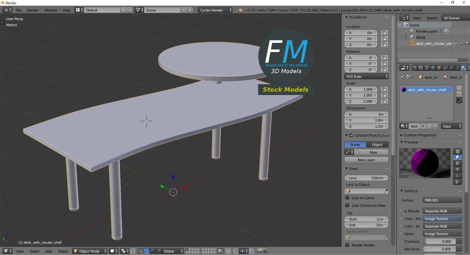 Desk with circular shelf 3D model_9