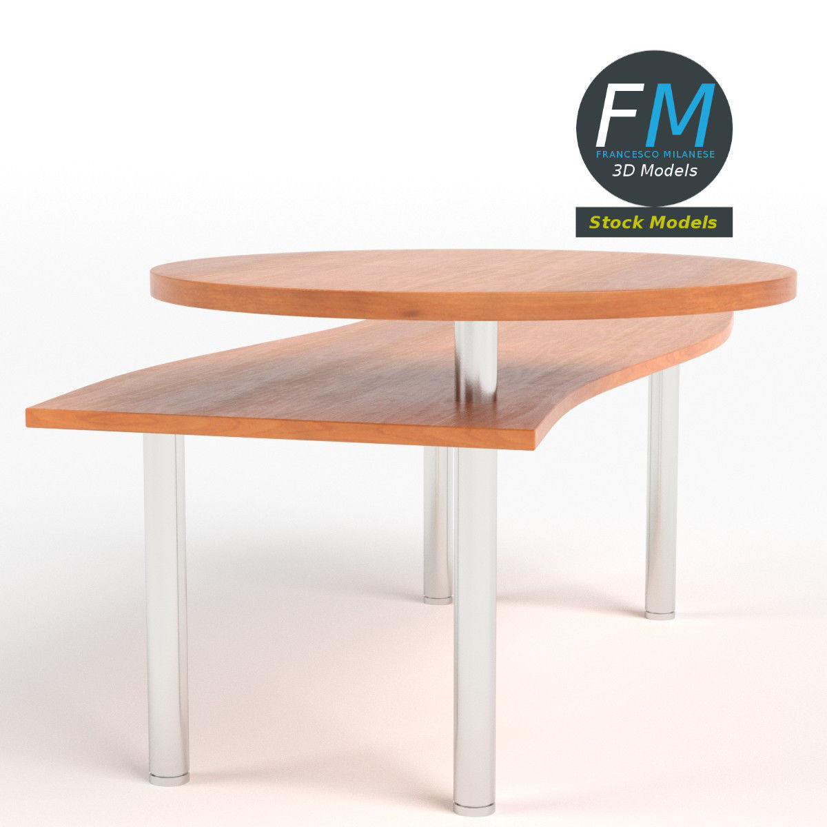 Desk with circular shelf 3D model_4