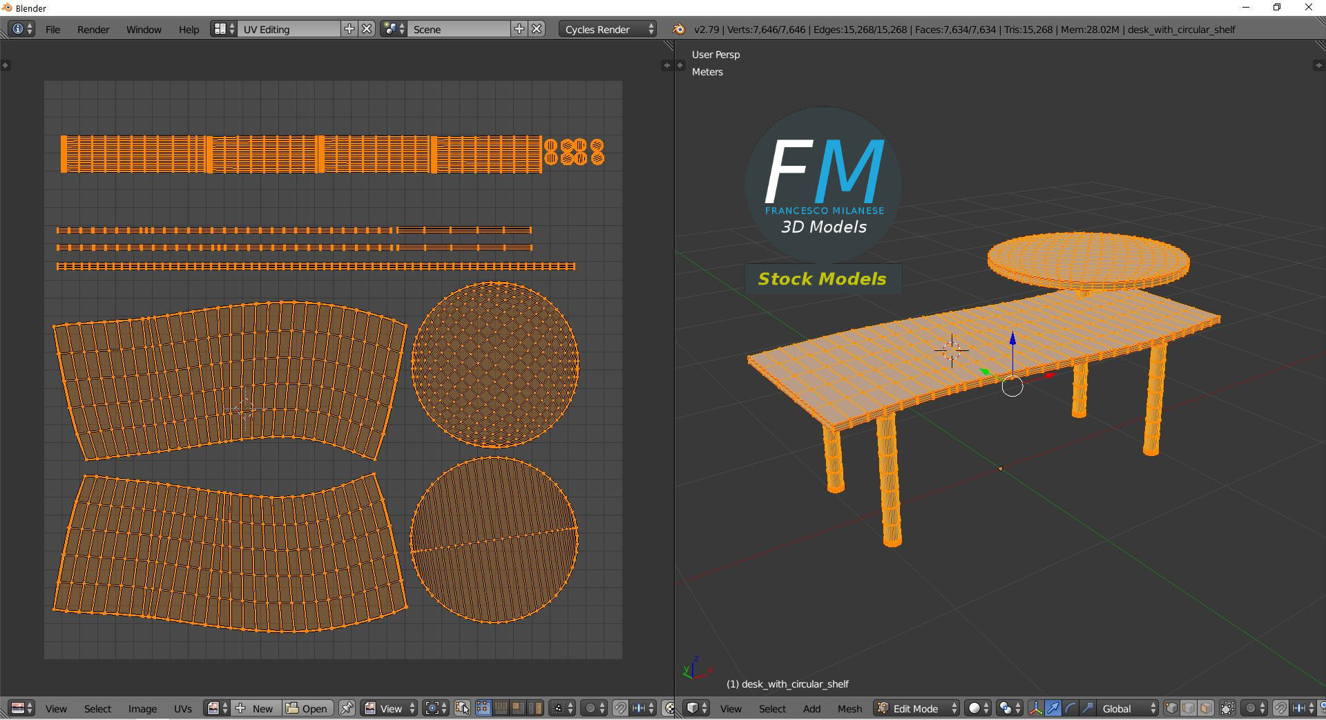 Desk with circular shelf 3D model_10