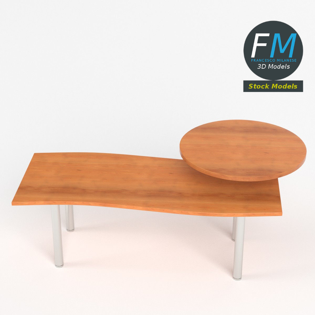 Desk with circular shelf 3D model_2