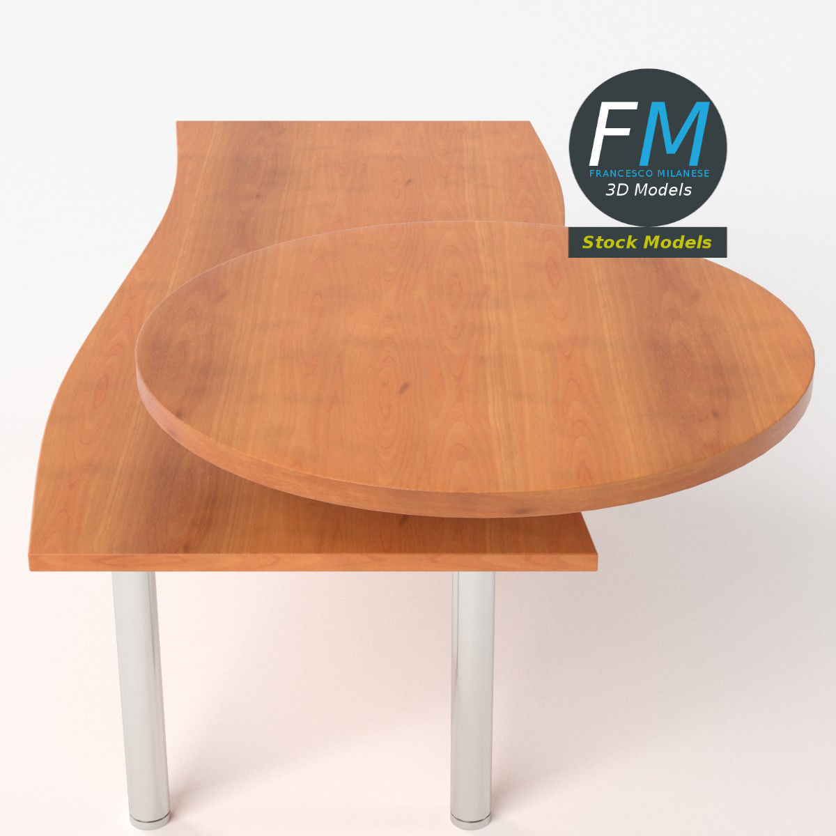 Desk with circular shelf 3D model_5