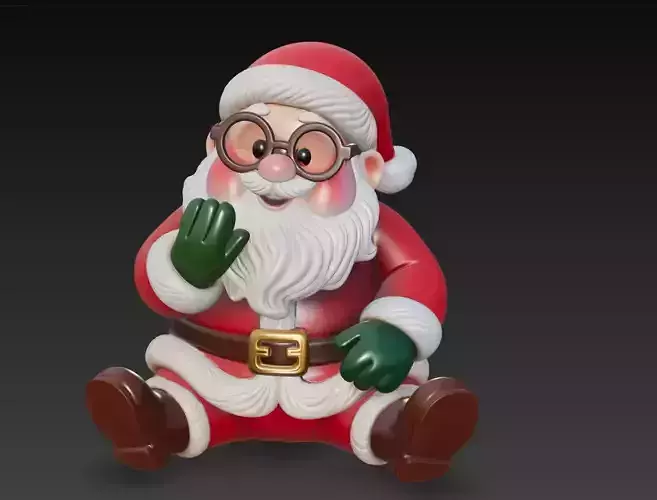 Joyful Sitting Santa - Stylized Christmas Sculpture 3D Model
