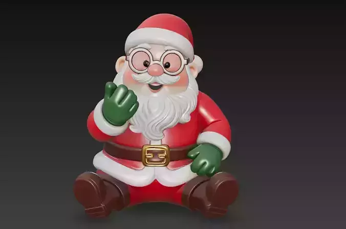 Cheerful Sitting Santa - Christmas Character 3D Model