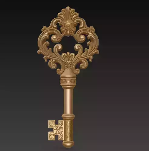 Ornate Royal Key - Decorative Baroque-Style 3D Model