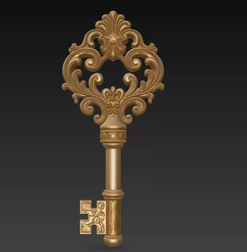 Ornate Royal Key - Decorative Baroque-Style 3D Model 3D print model