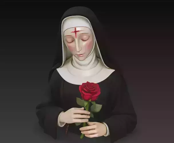Divine Grace - Contemplative Nun with Rose 3D Sculpture