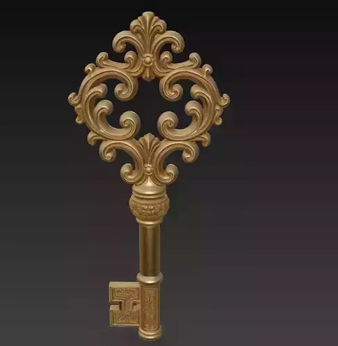 Royal Baroque Key - Elegant Ornamental 3D Decorative Model