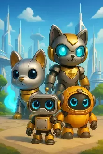 Robo 4 Friends Cute Futuristic Robot 3D Characters Pack 