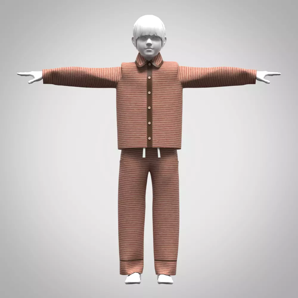 3d model girls pajama set 3d clothing rigged model Low-poly 3D model