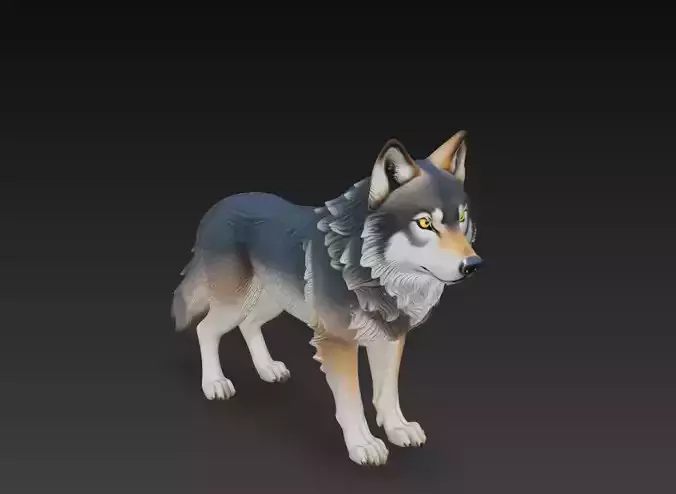 Stylized Wolf - Guardian of the North 3D Animal Sculpture Model
