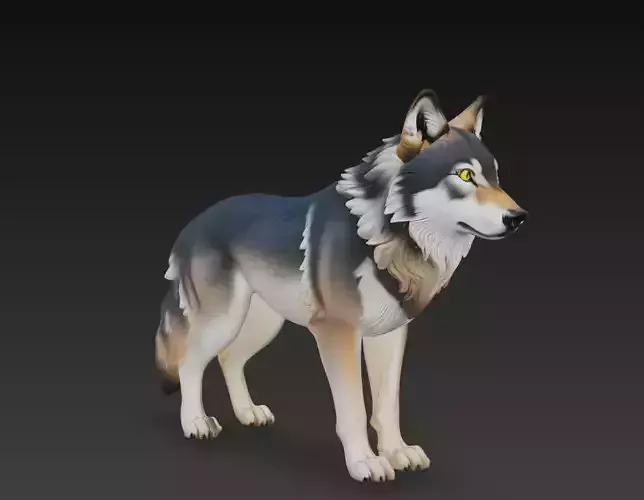 Stylized Wolf - Majestic 3D Animal Sculpture Model