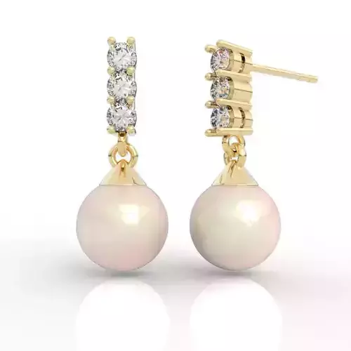 Stunning Diamond Pearl Dangle Earrings