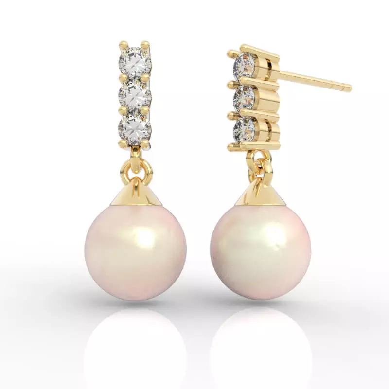 Stunning Diamond Pearl Dangle Earrings 3D print model