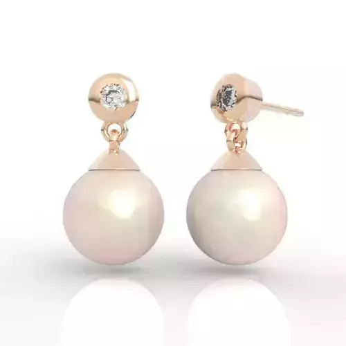 Elegant Bezel Diamond Pearl Earrings