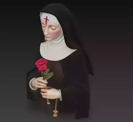 Sacred Serenity - Devout Nun Holding Rose 3D Sculpture